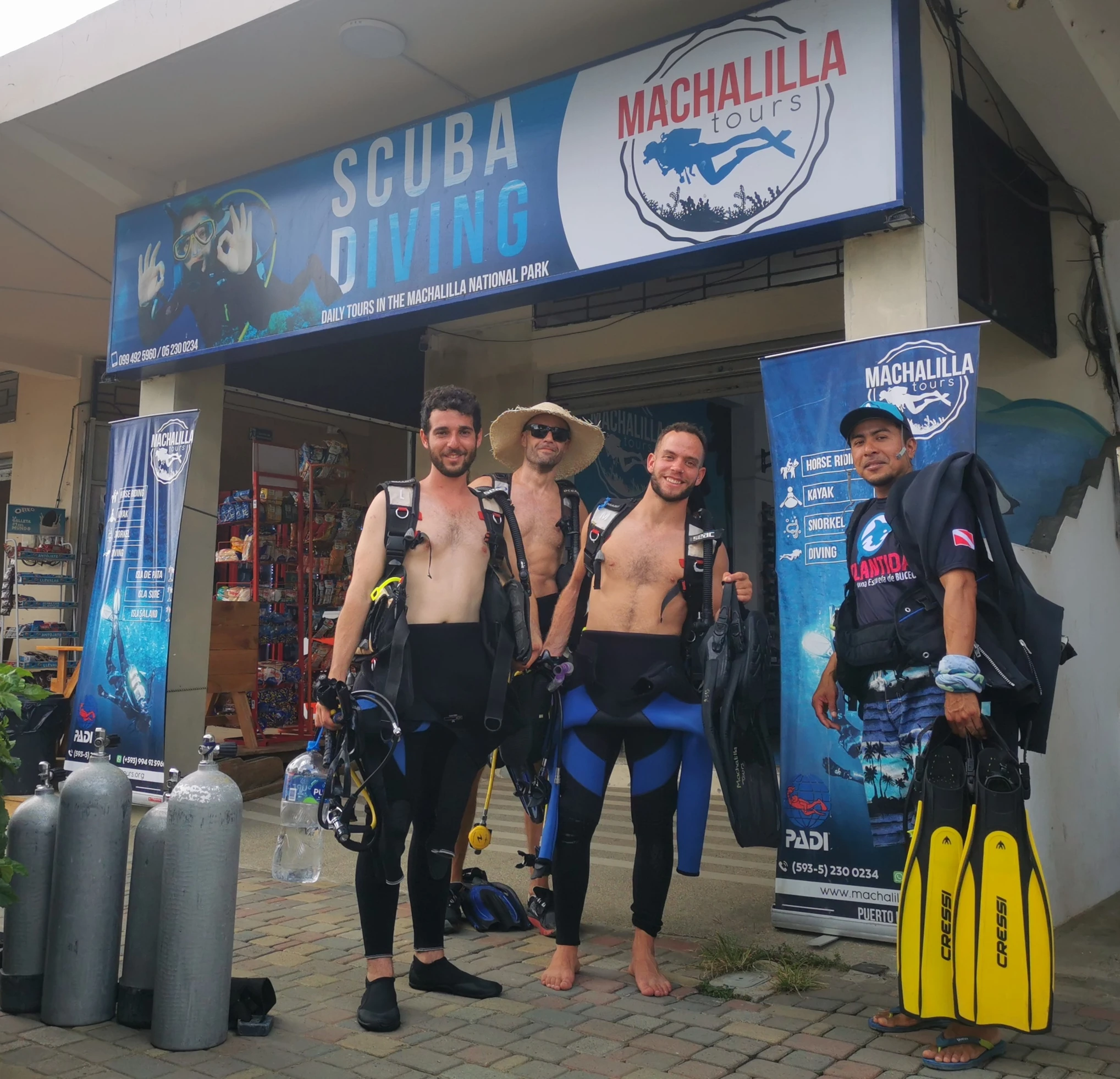 Divers outside of the diveshop getting ready for diving